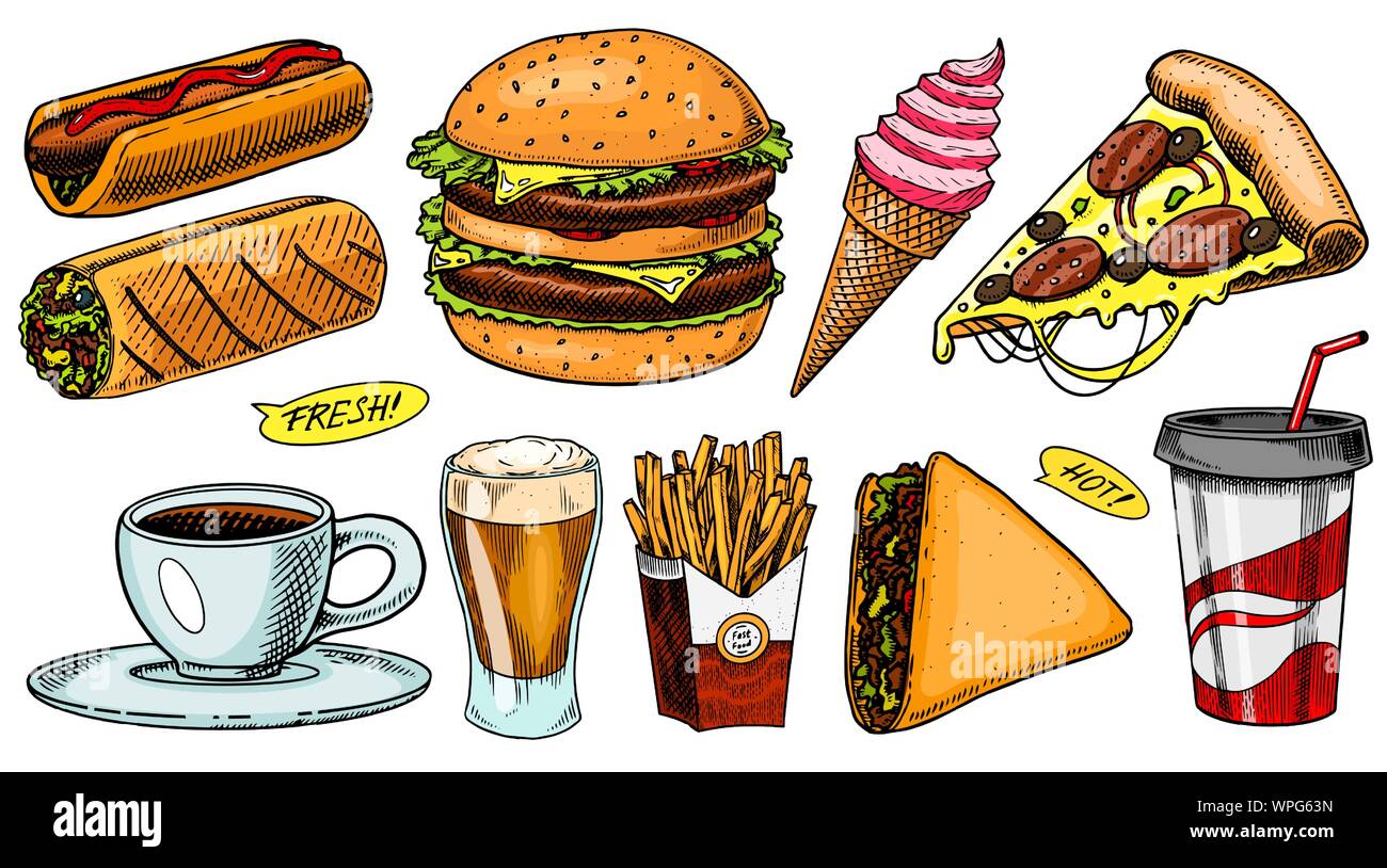 Junk Food Drawing  Healthy food Drawing  How to draw healthy and Junk food   Draw Unhealthy food  YouTube