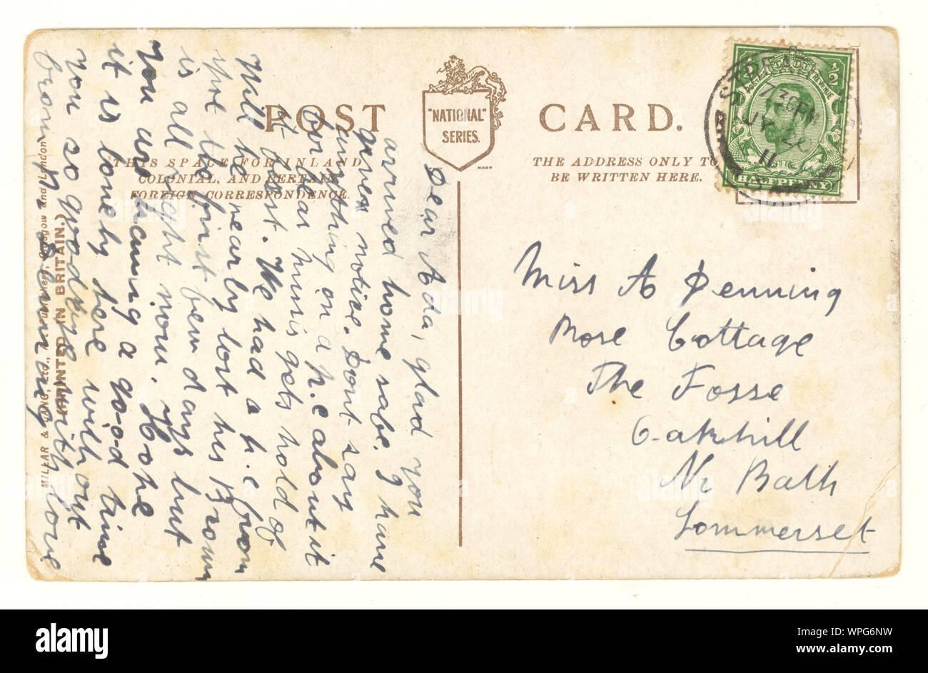 Reverse of early 1900's, postmarked and dated 20 July 1911 Stock Photo