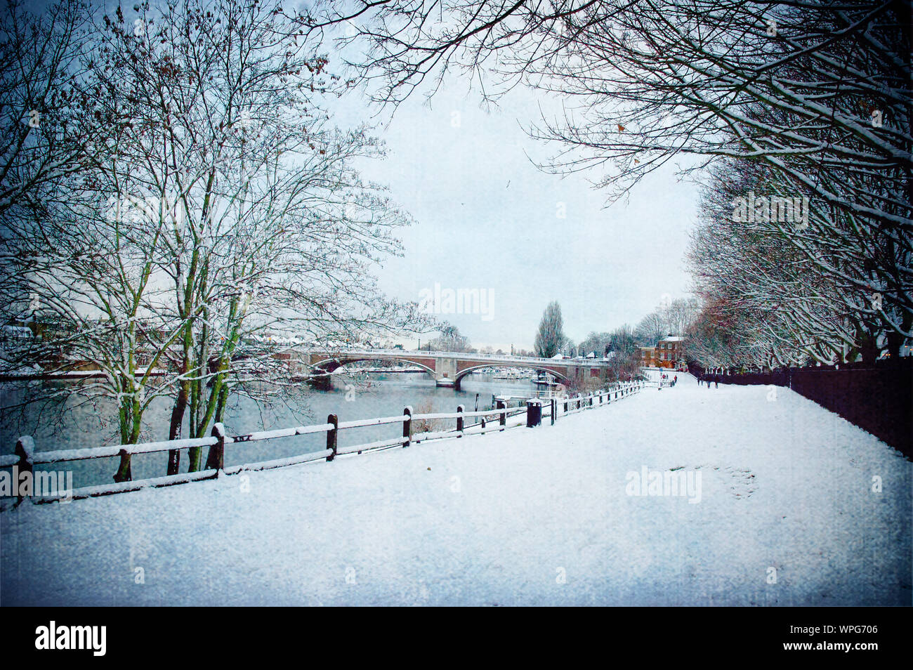 Hampton winter snow scene, United Kingdom Stock Photo