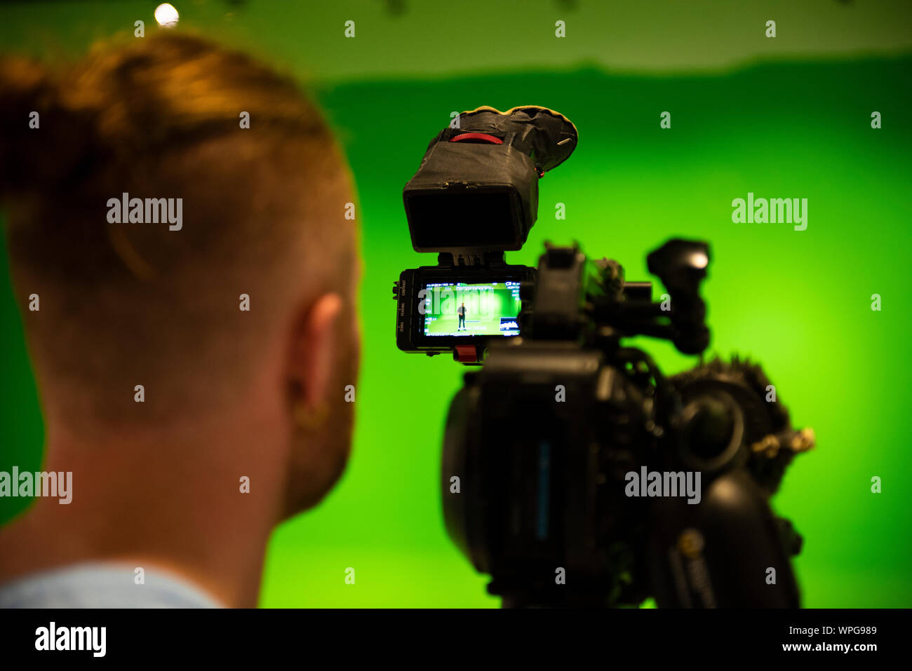 Green screen, behind the scenes Stock Photo