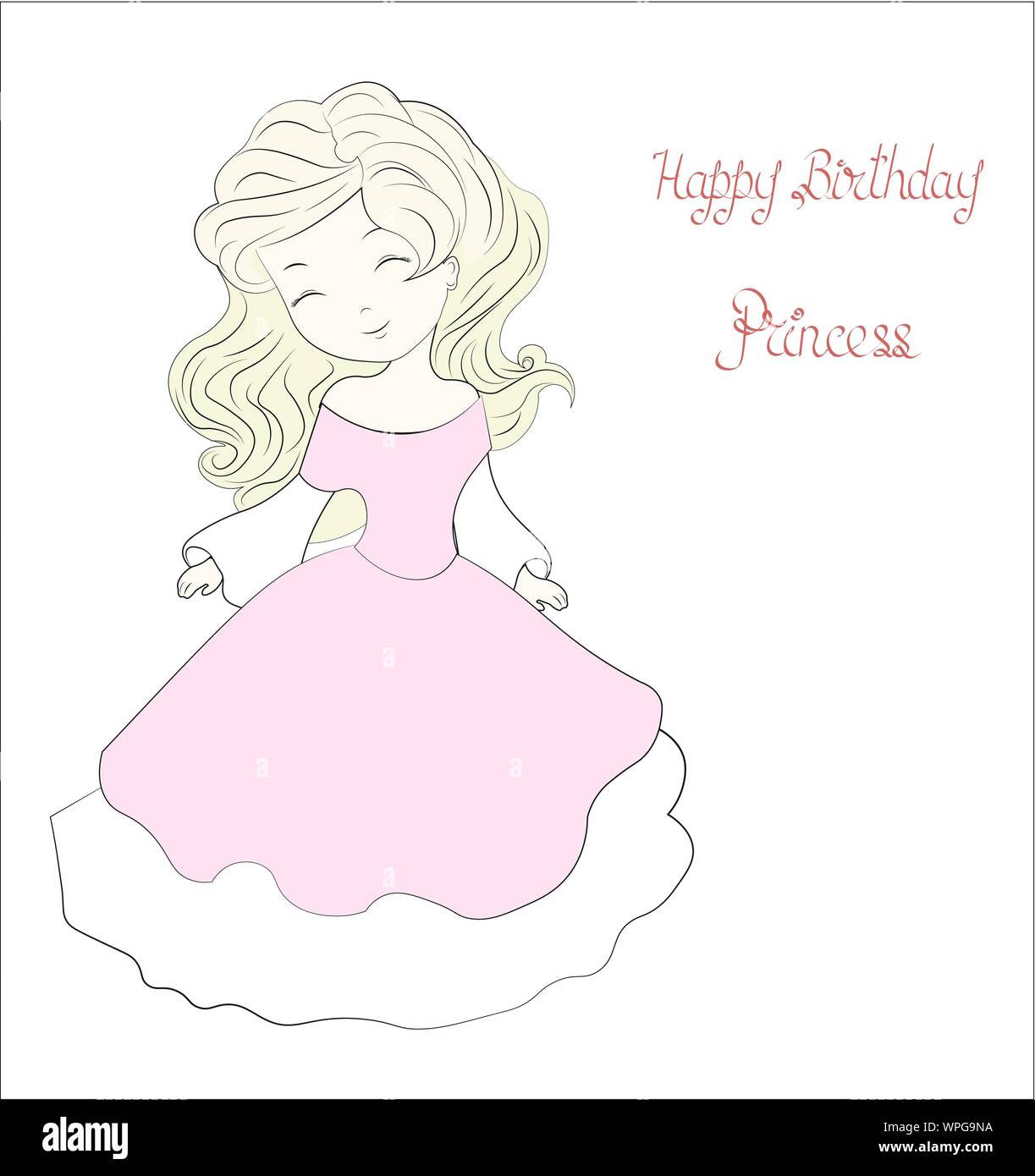 Beautiful Charming Little Princess With Long Hair And In A Ball