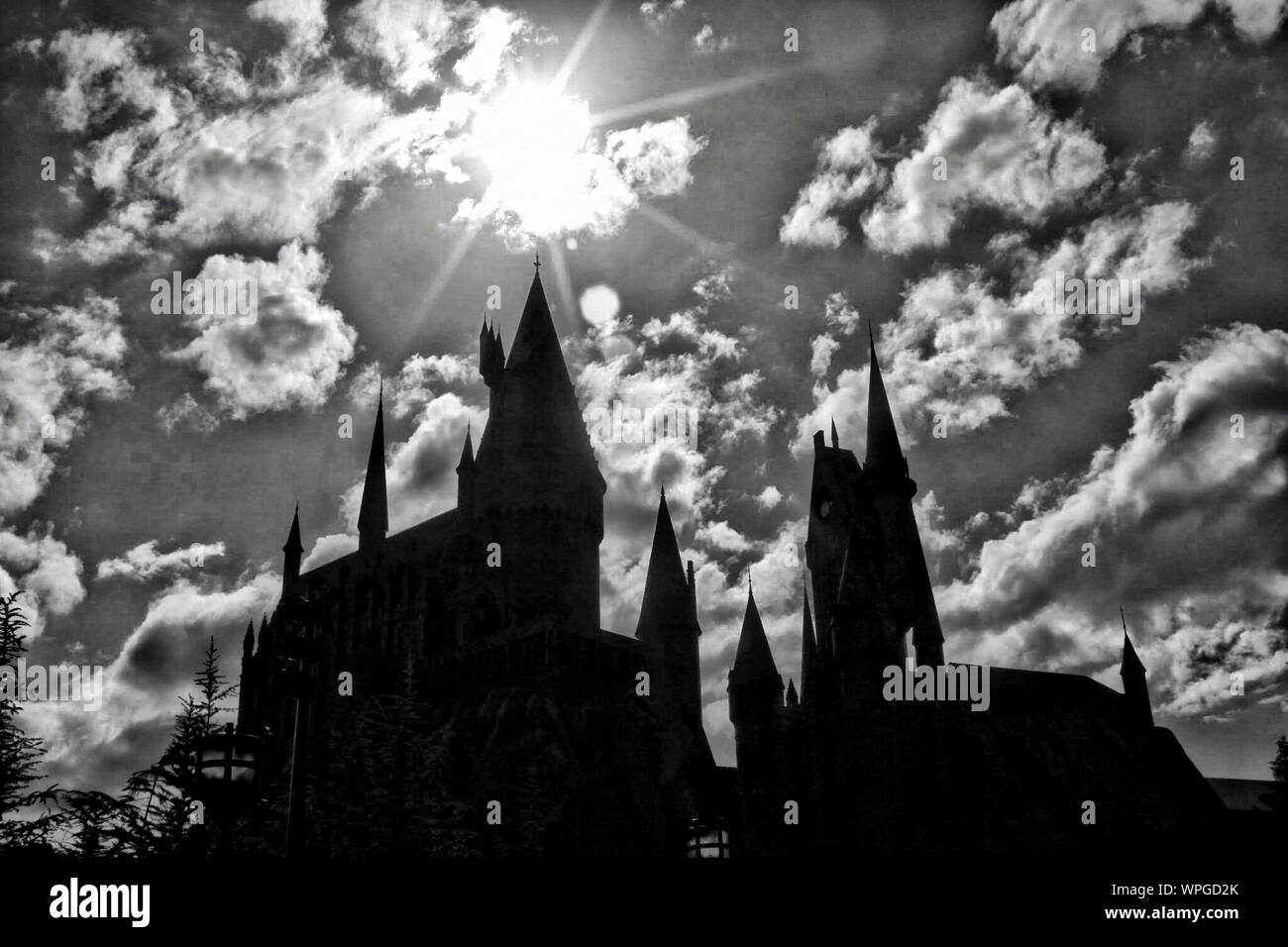 Low Angle View Of Hogwarts Castle Against Cloudy Sky At Harry Potter Theme  Park Stock Photo - Alamy