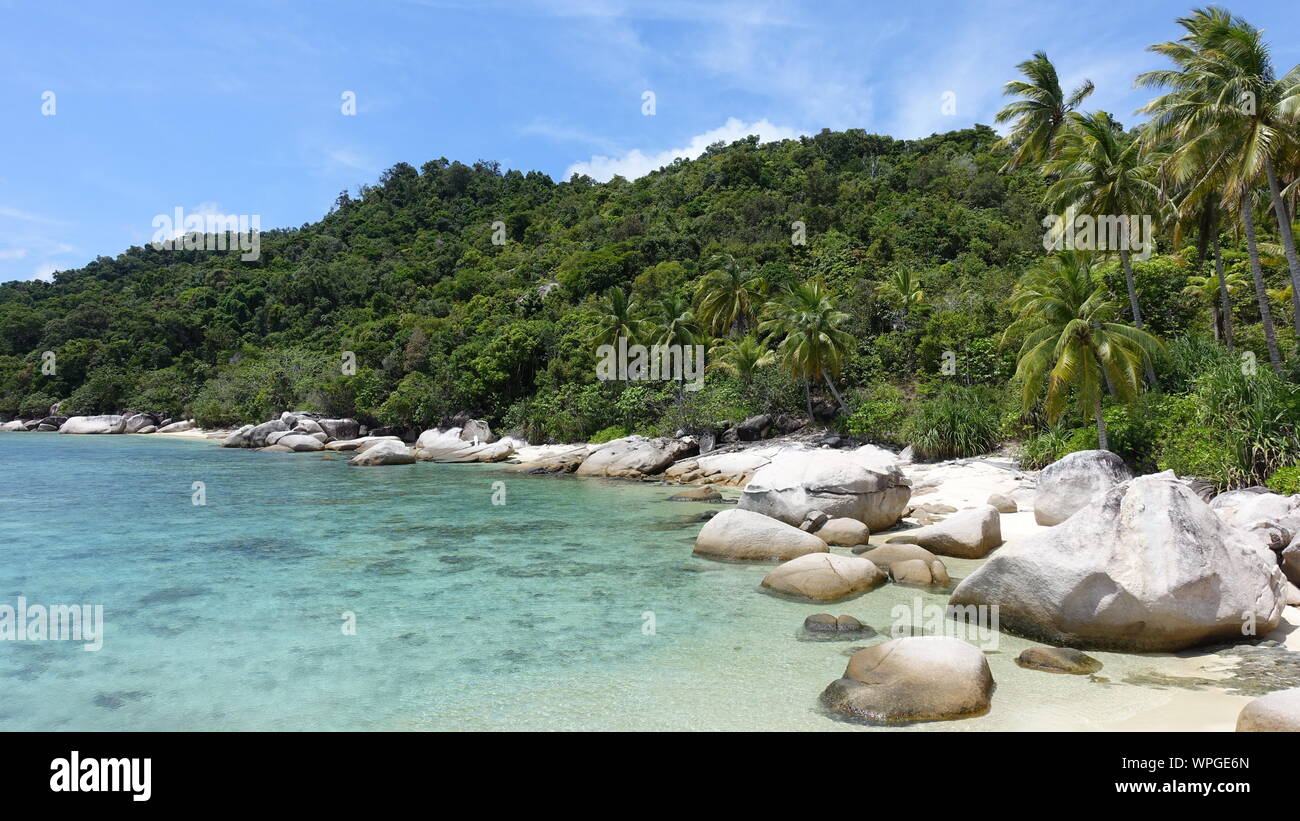 Indonesia sea rocks beach wallpaper Anambas Islands Stock Photo