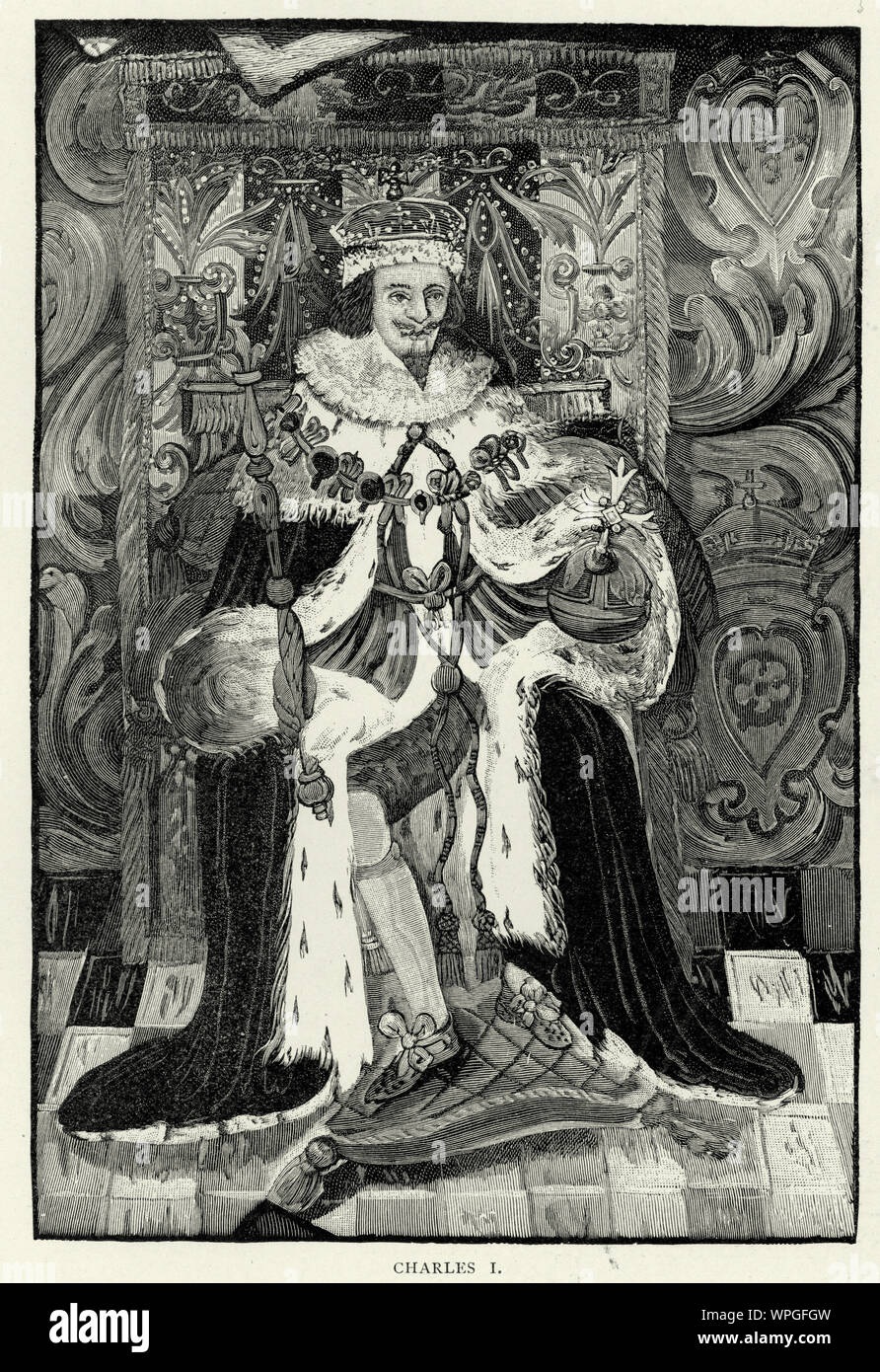 King Charles I seated on the throne holding orb and sceptre Stock Photo