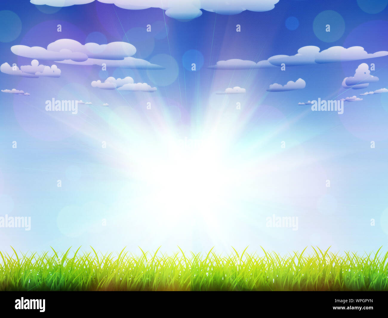 Fresh green grass and blue sky with clouds Stock Photo - Alamy