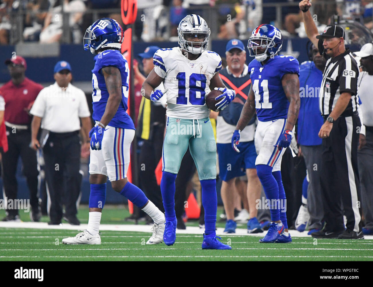 Sep 22, 2019: Dallas Cowboys wide receiver Randall Cobb #18 carries the  ball after a reception during an NFL game between the Miami Dolphins and  the Dallas Cowboys at AT&T Stadium in