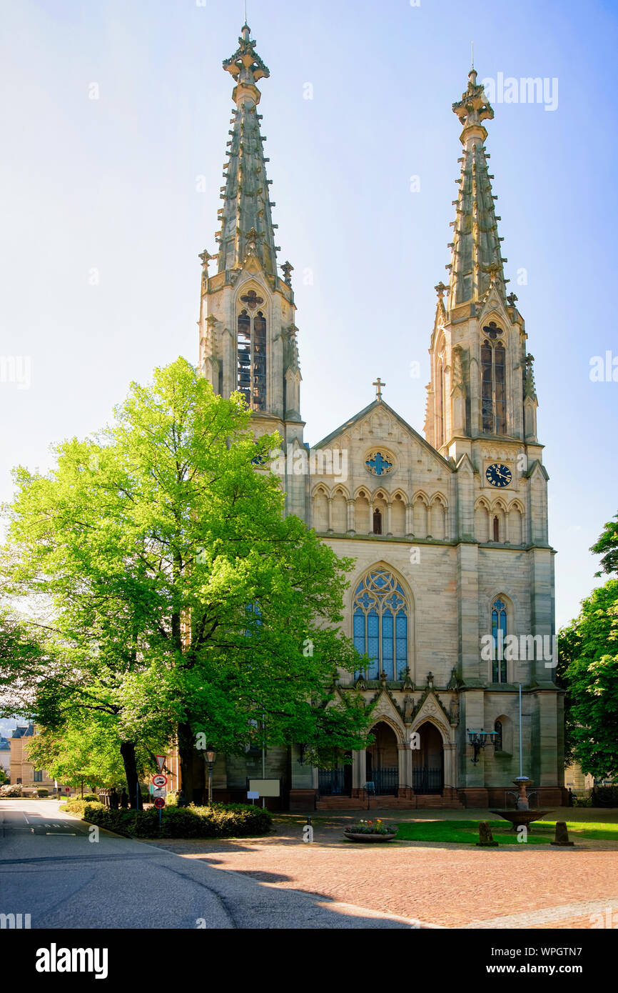 Cityscape with Evangelist City Church at Baden Baden in Germany Stock Photo