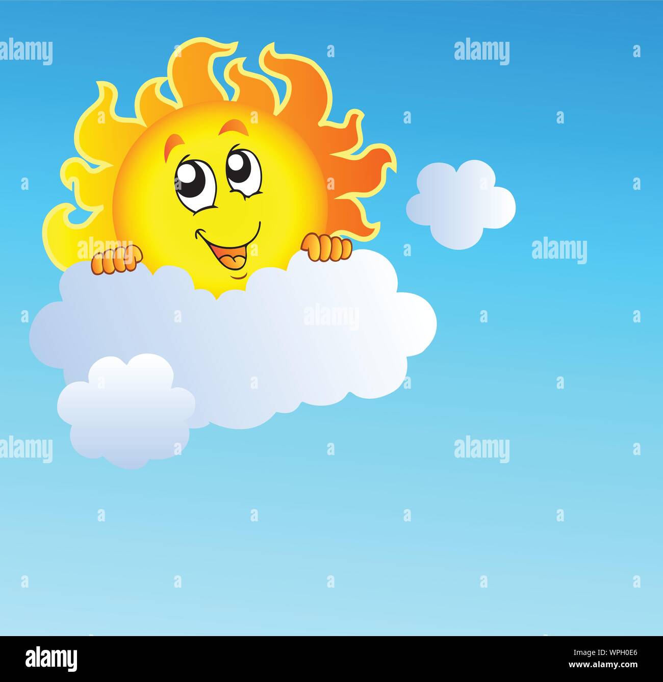 Sun holding cloud on blue sky Stock Vector
