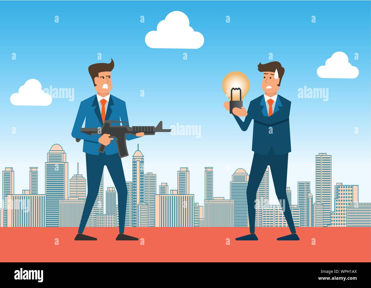 thief businessman rob another idea with the gun.concept business artwork,vector illustration Stock Vector