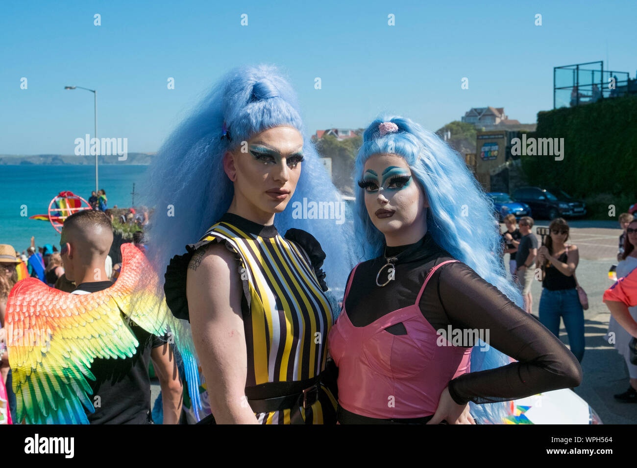 Participants gathering at the start of the Cornwall Pride parade in Newquay in Cornwall. Stock Photo