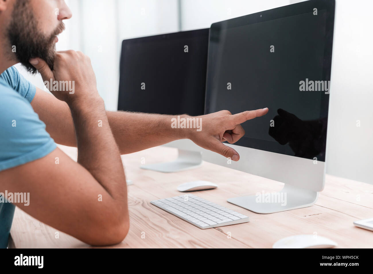 close up. web designer works on a computer Stock Photo