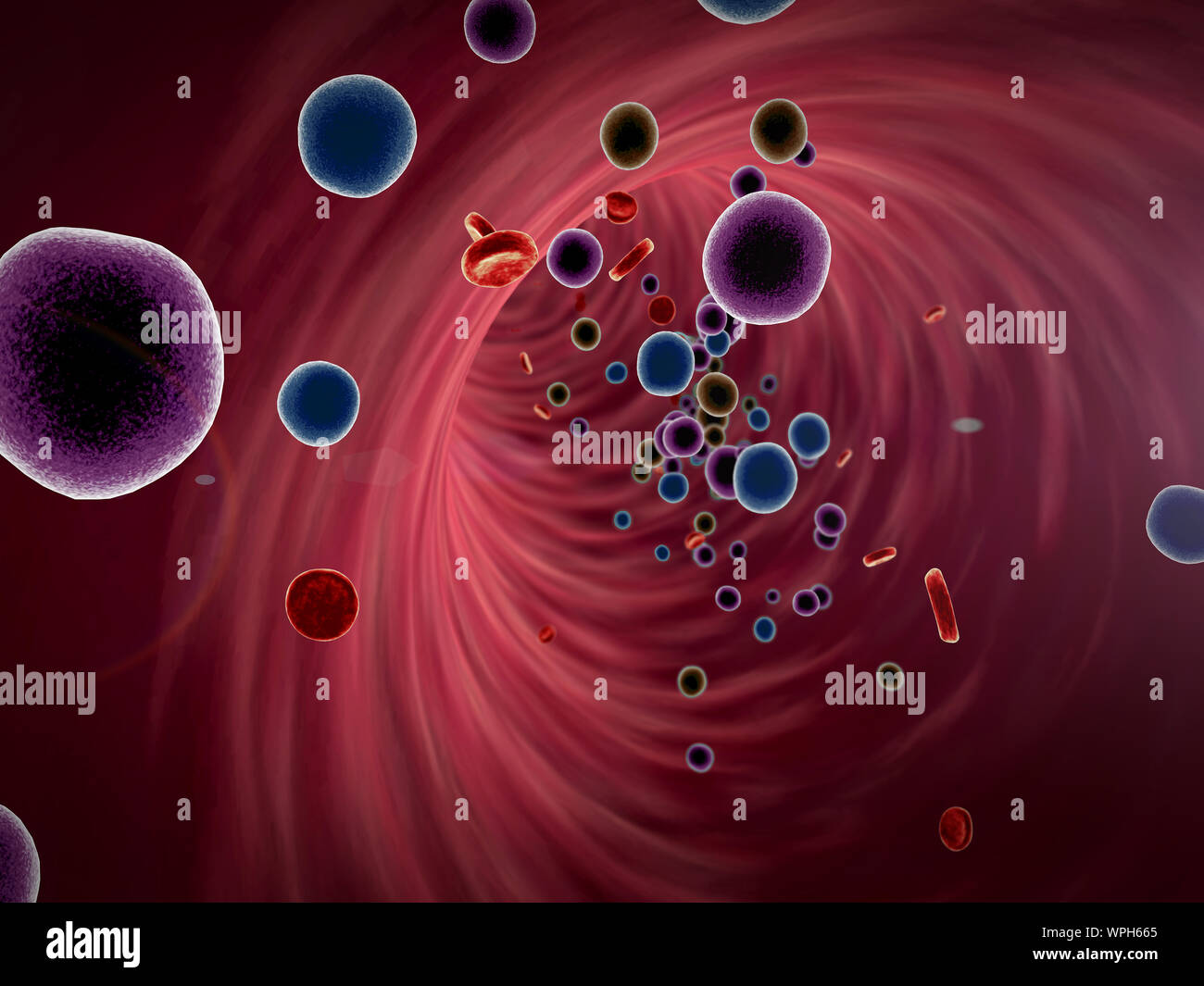 viruses in the blood, inside the blood vessel, High quality 3d render of blood cells, viruses in