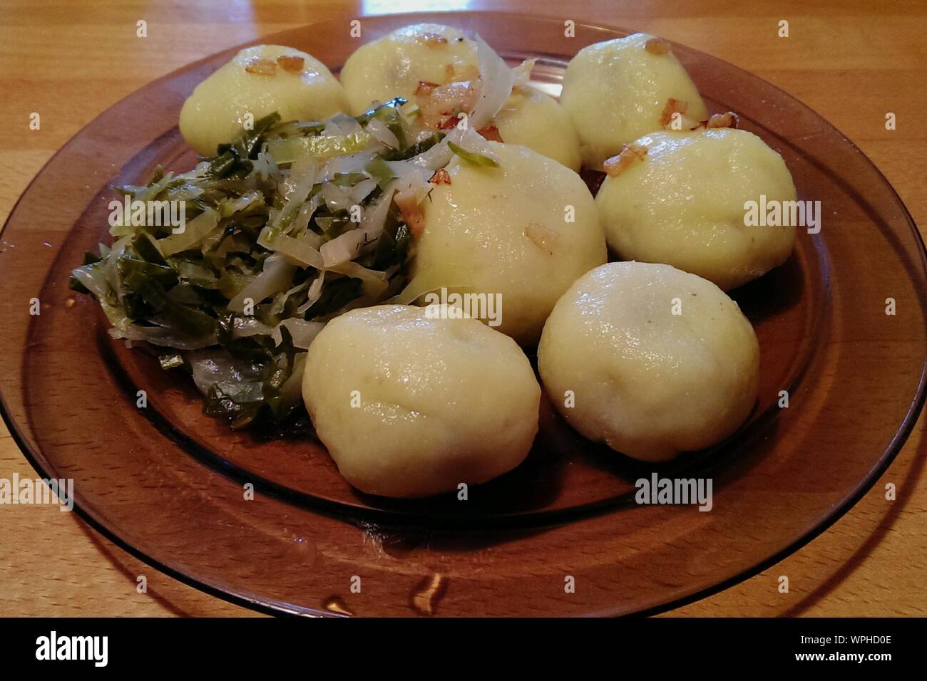Close-up Of Serving Stuffed Dumplings In Plate Stock Photo