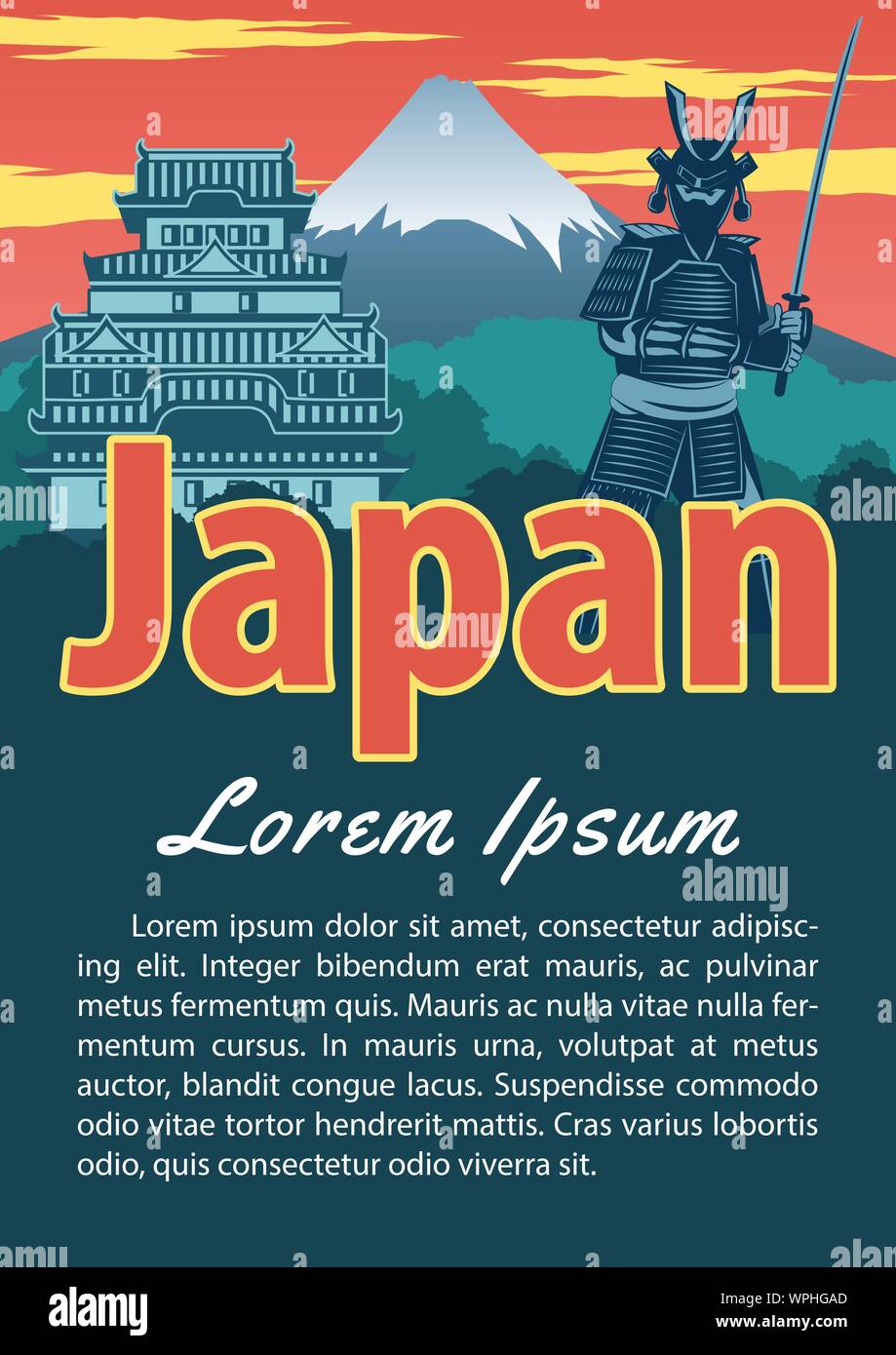 Japan landmark brochure in typography vintage color design,advertising artwork,vector illustration Stock Vector