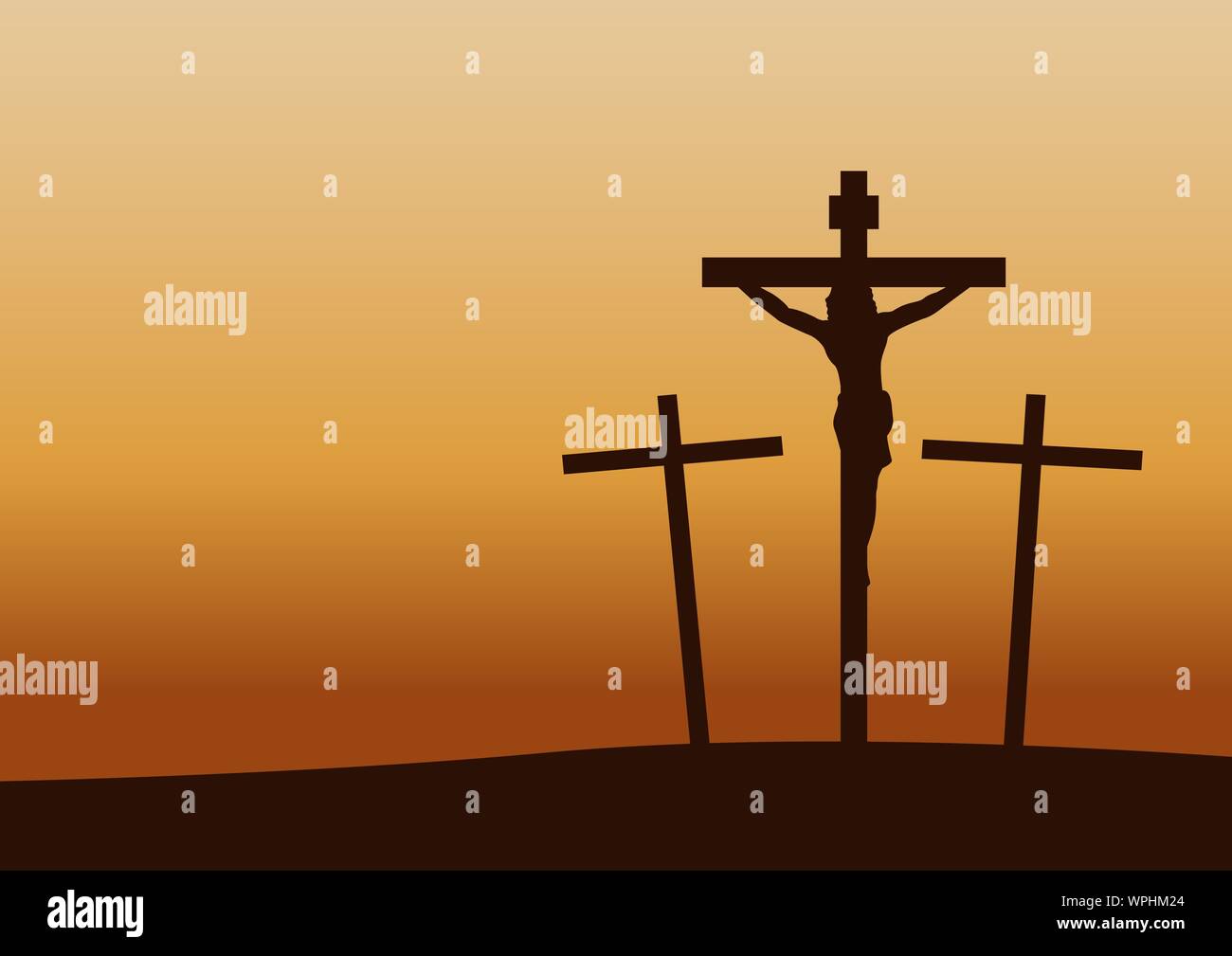 calvary crucifixion on sunset time,important happen in Christianity history,vector illustration Stock Vector
