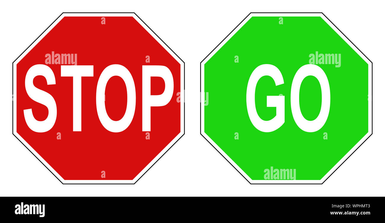 A Green Go and Red Stop sign isolated on white with clipping path Stock Photo