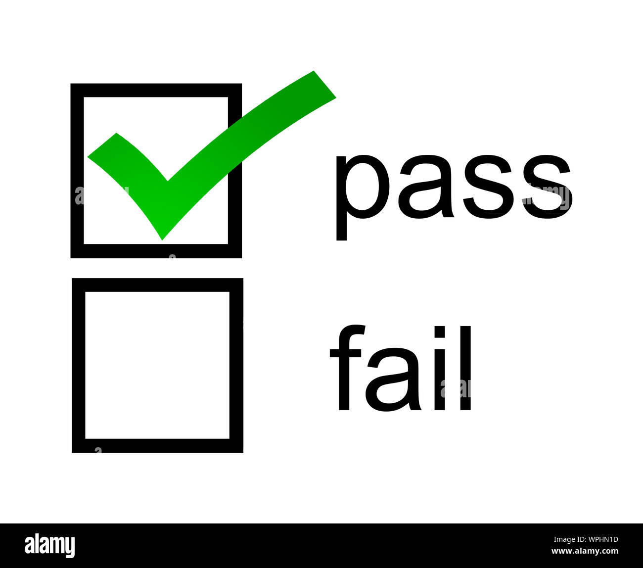 A Pass fail checkbox with green pass box checked Stock Photo - Alamy