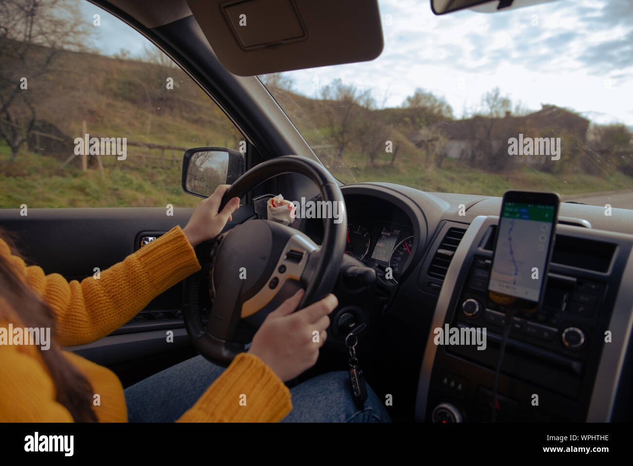 Car steering wheel no hands hi-res stock photography and images - Alamy