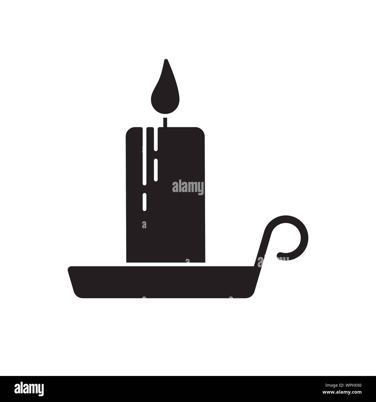 Candleholder with candle vector icon. Solid black Halloween symbol. Stock Vector