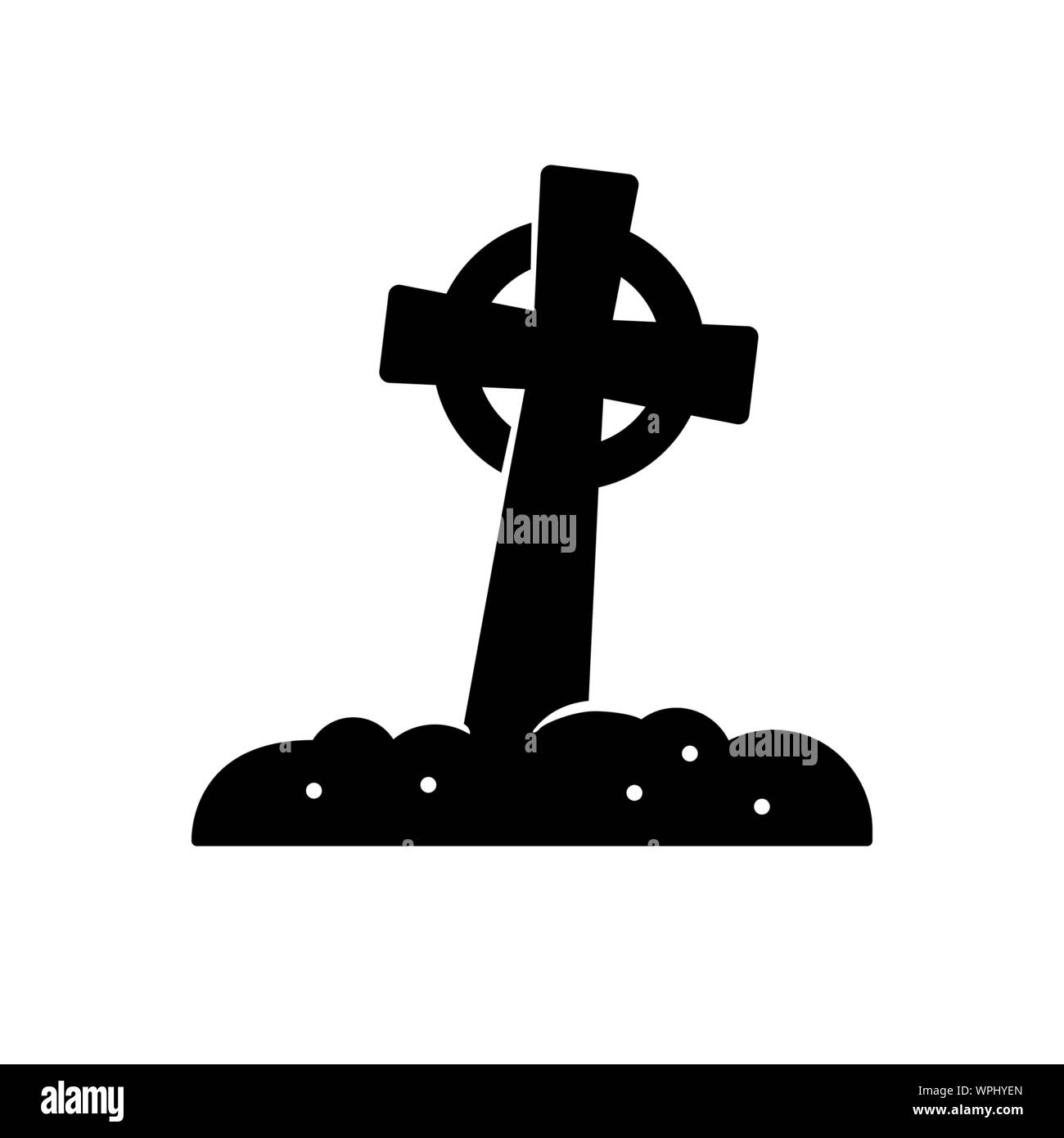 Celtic cross tombstone vector icon. Solid black Halloween symbol. Stock Vector