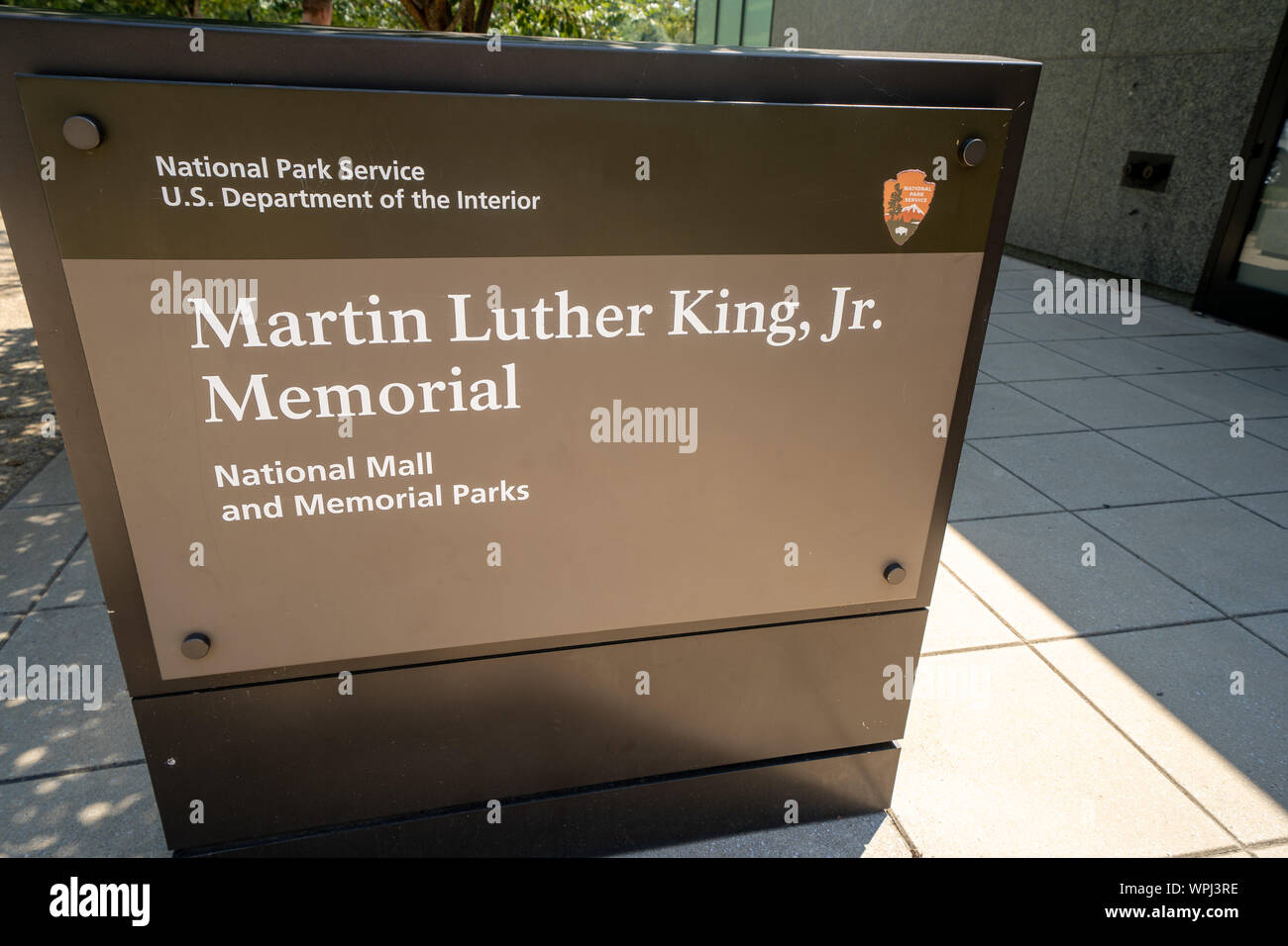 Washington, DC - August 6, 2019: National Park Service sign for the Martin Luther King Jr Memorial along the National Mall Stock Photo