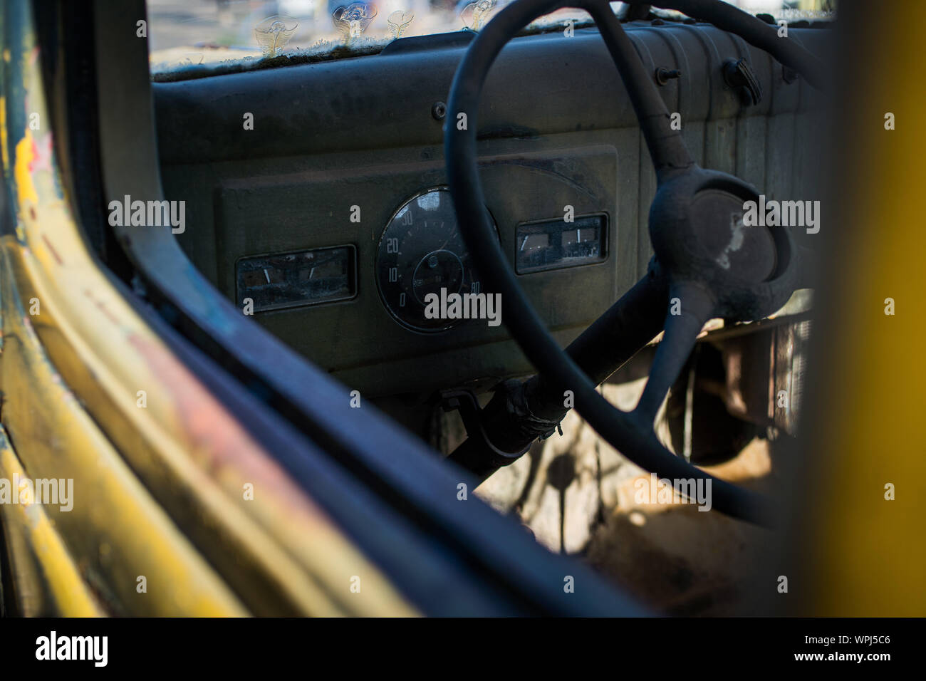 Old dash on 40s pickup truck Stock Photo