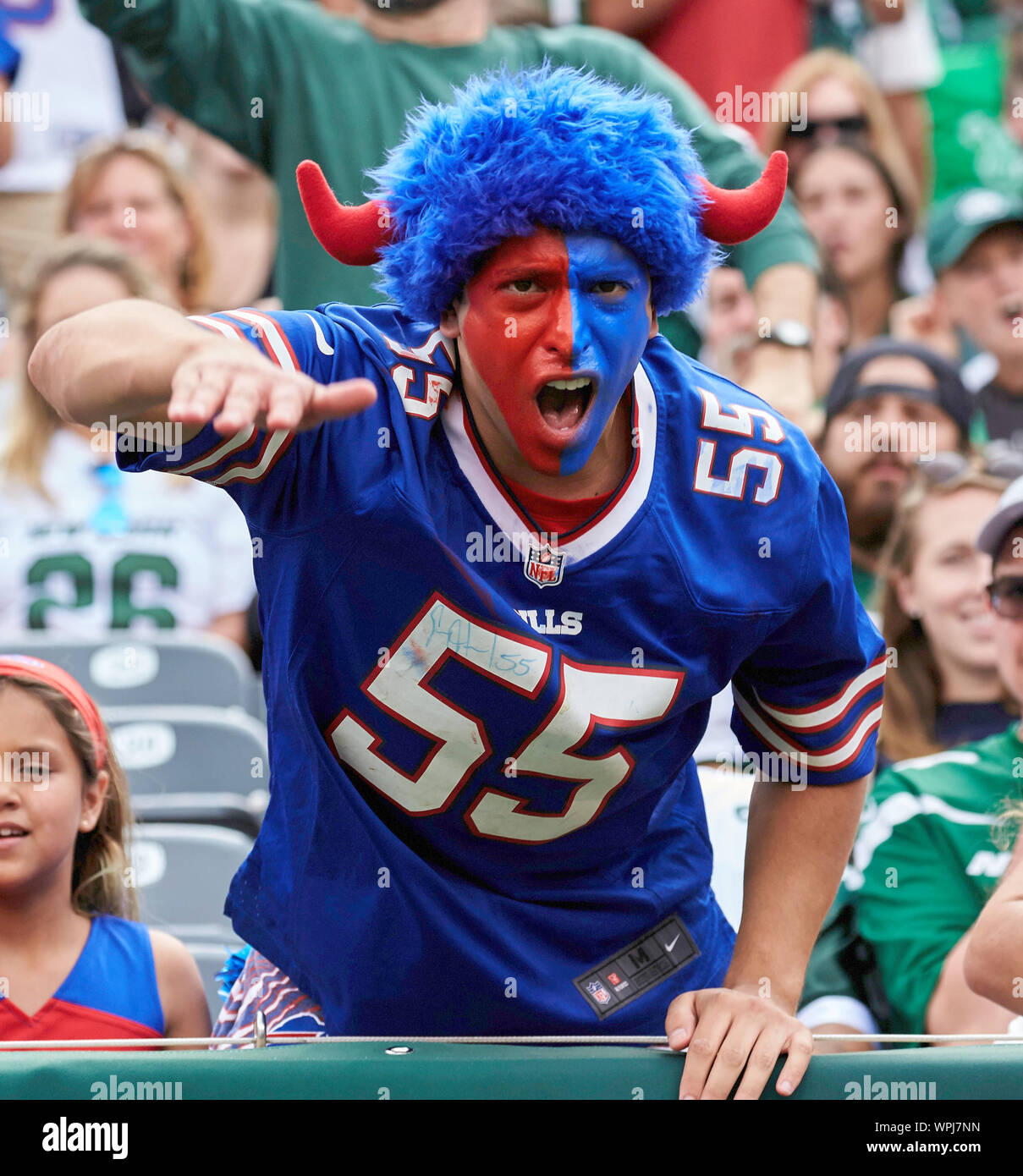 September 8, 2019, East Rutherford, New Jersey, USA: A Buffalo Bills fan  during a NFL game between the Buffalo Bills and the New York Jets at MetLife  Stadium in East Rutherford, New