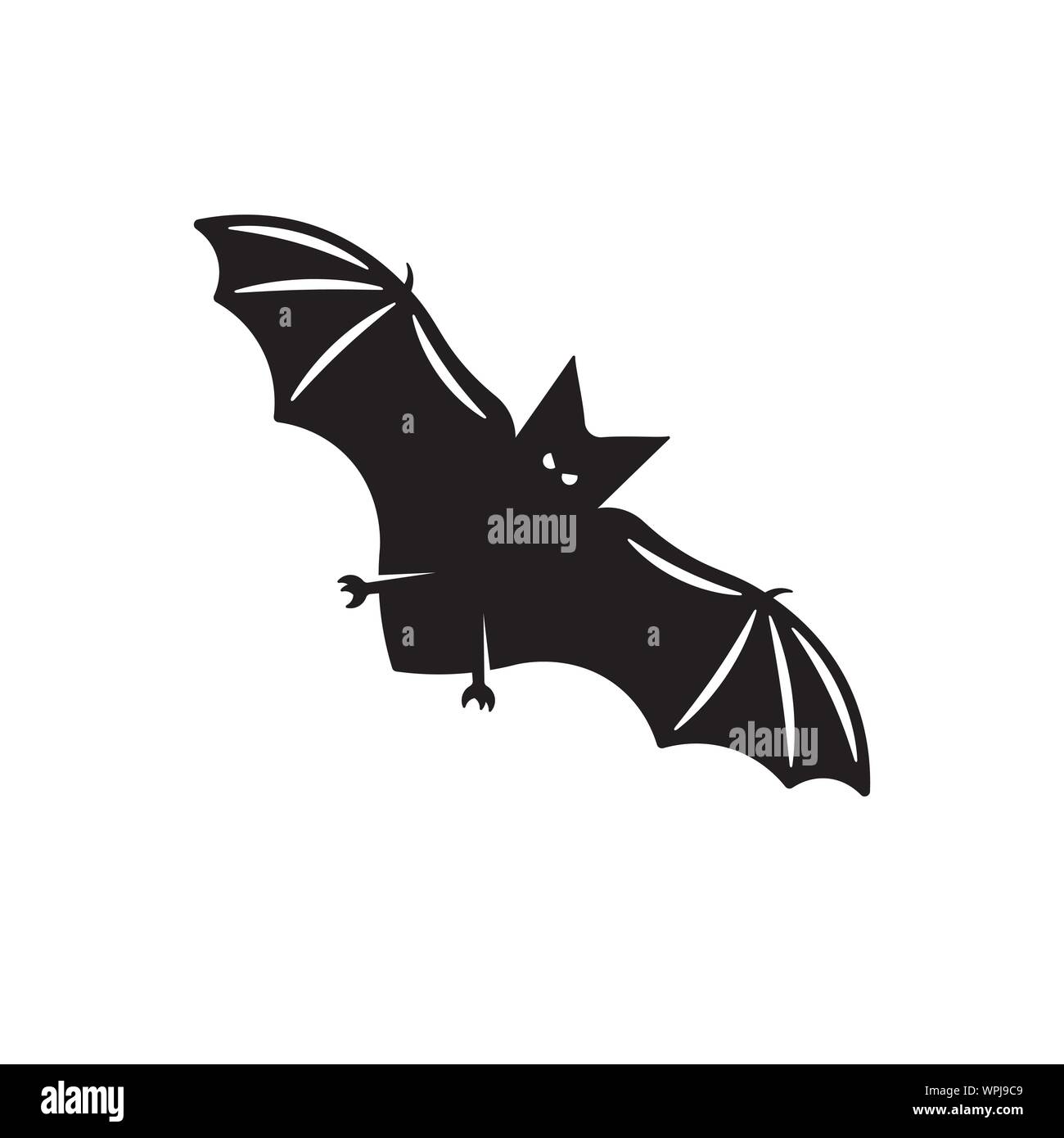 Flying bat vector icon. Solid black Halloween symbol. Stock Vector