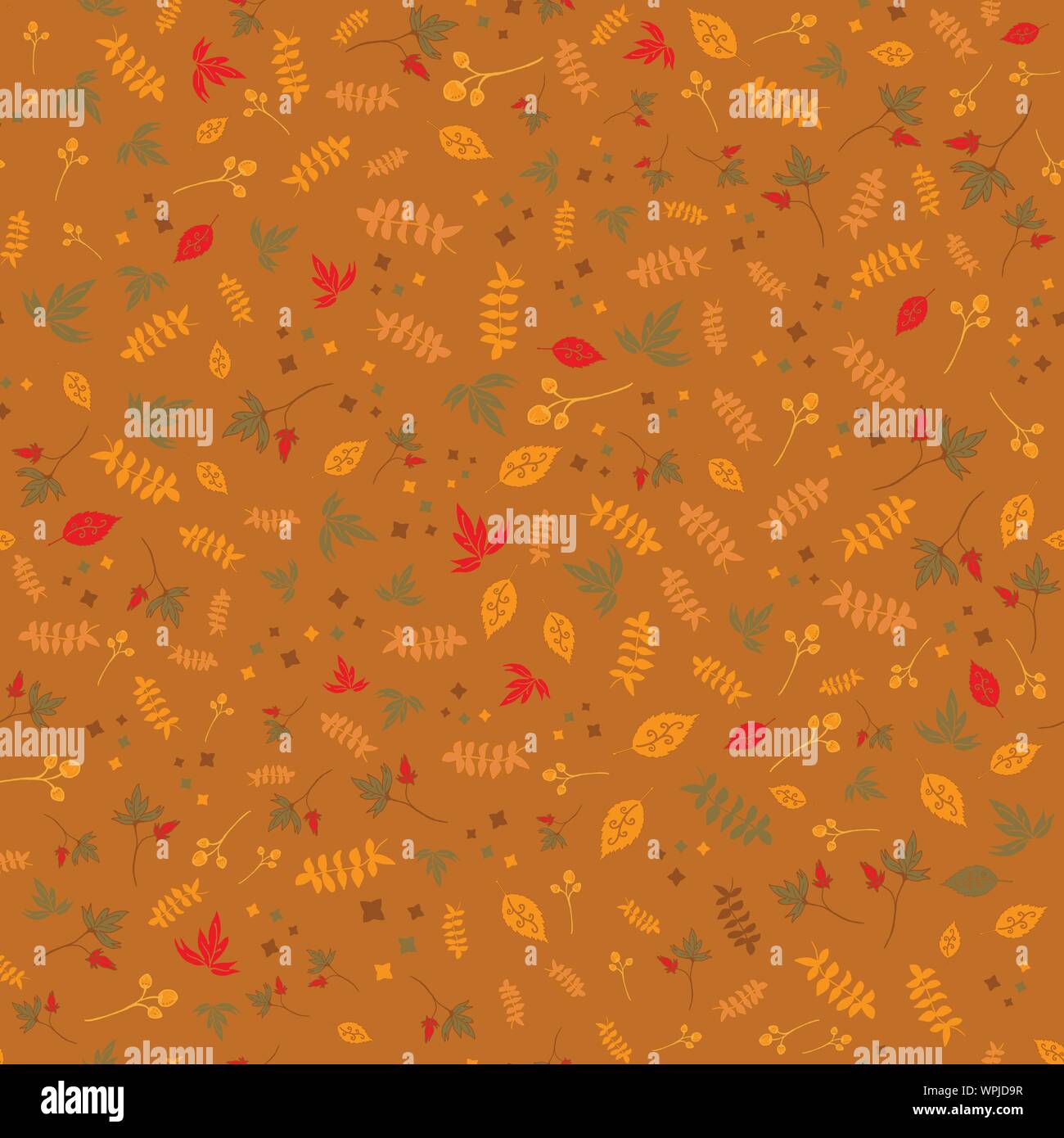 Colorful Hand Drawn Leaves In Vector Repeated Surface Pattern Stock ...