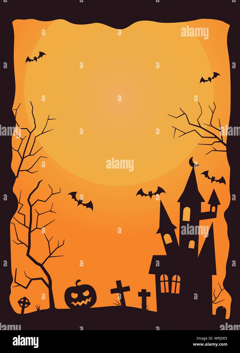 Halloween background with haunted house, bats and graveyard vector ...