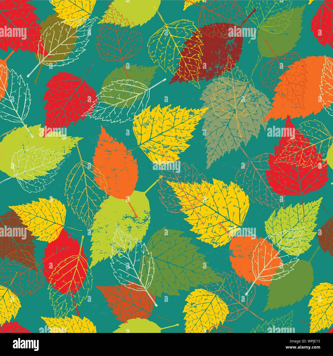 Green Fall Pattern Colorful Autumn/Fall Leaves In Vector Repeated Surface Pattern On Green ...