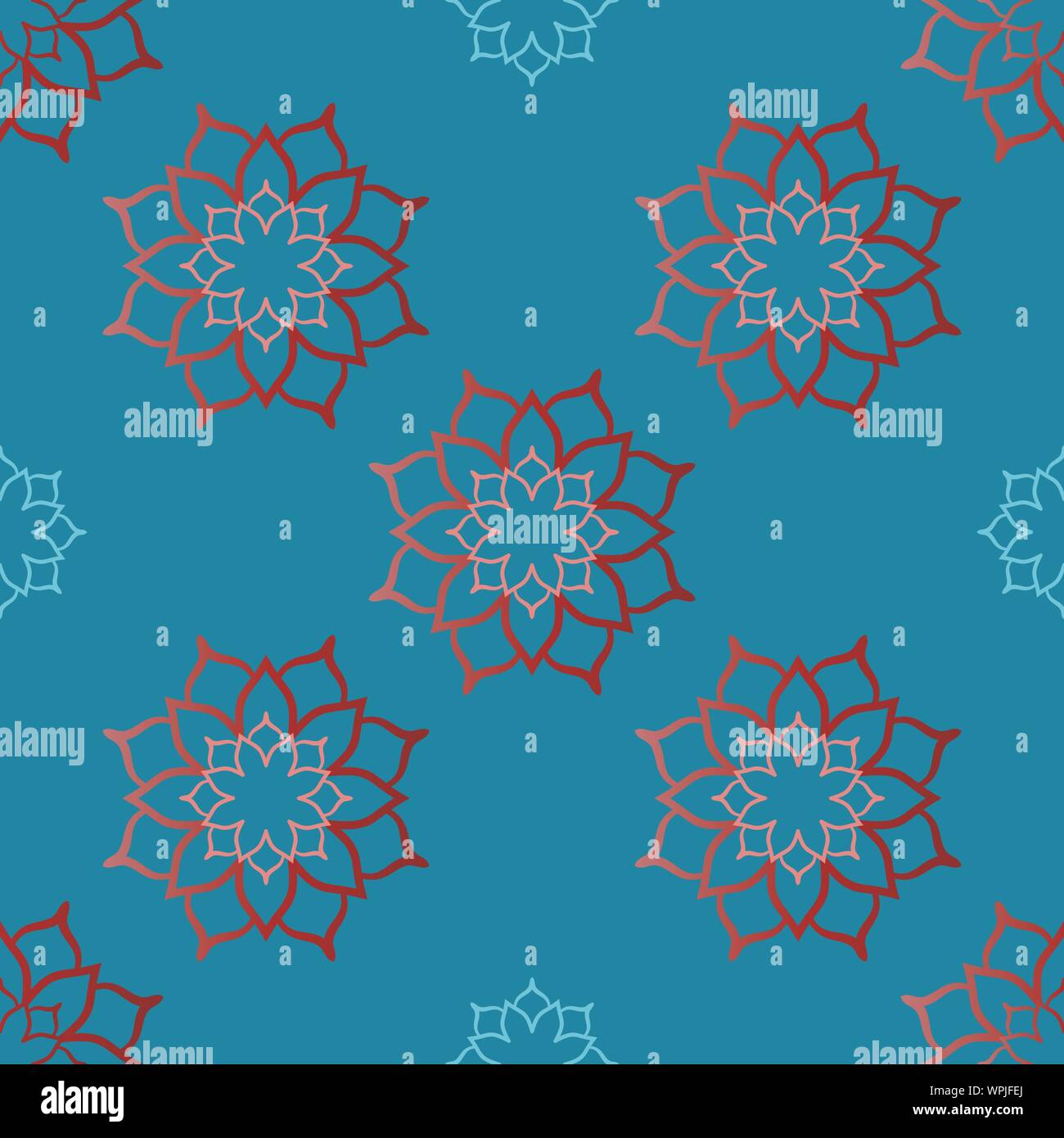 Floral Outlined Lotuses In Seamless Vector Pattern Stock Vector