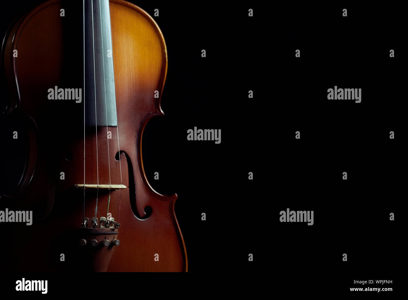Close up violin on black background Stock Photo