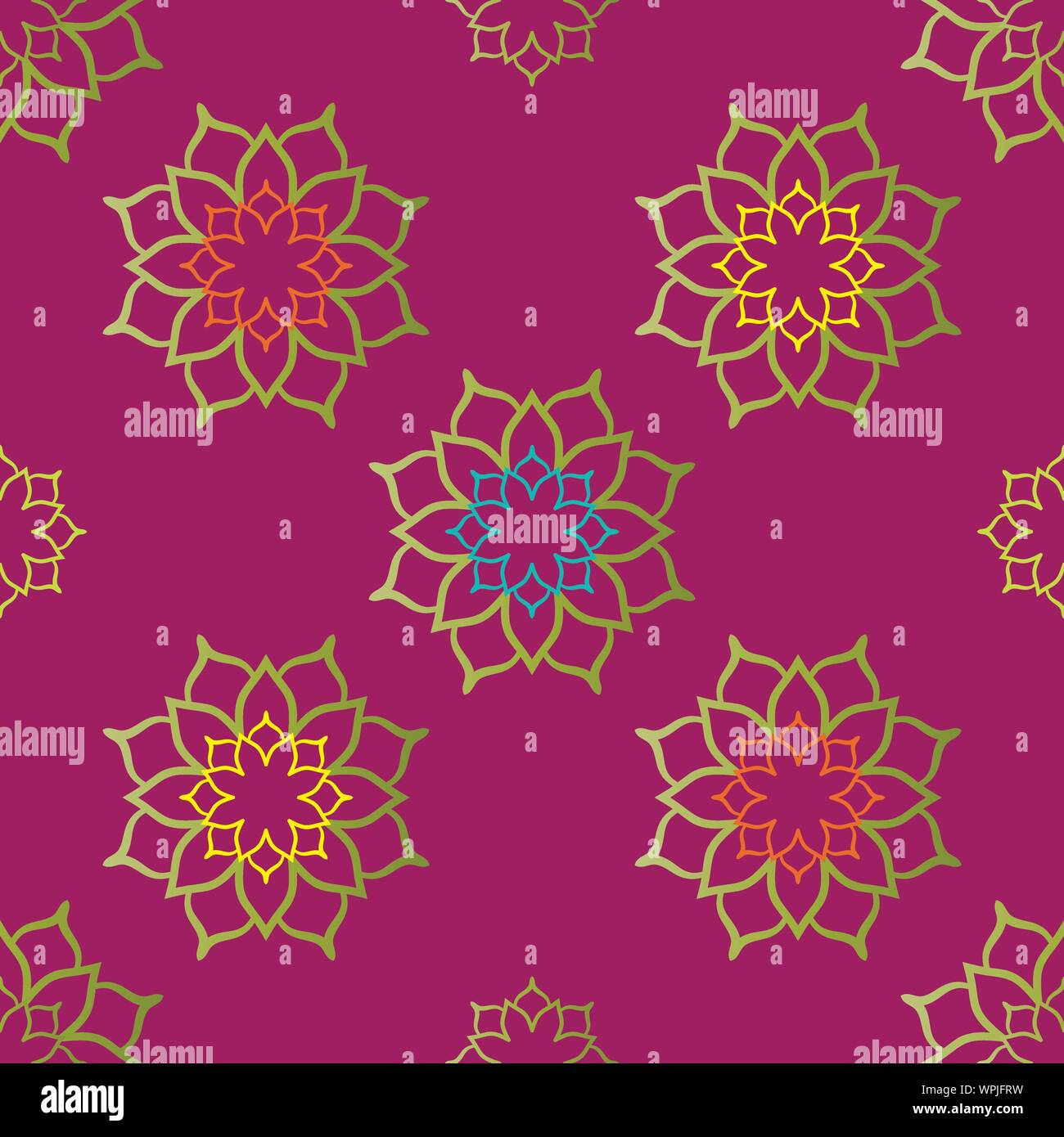 Floral Outlined Lotuses In Seamless Vector Pattern Stock Vector