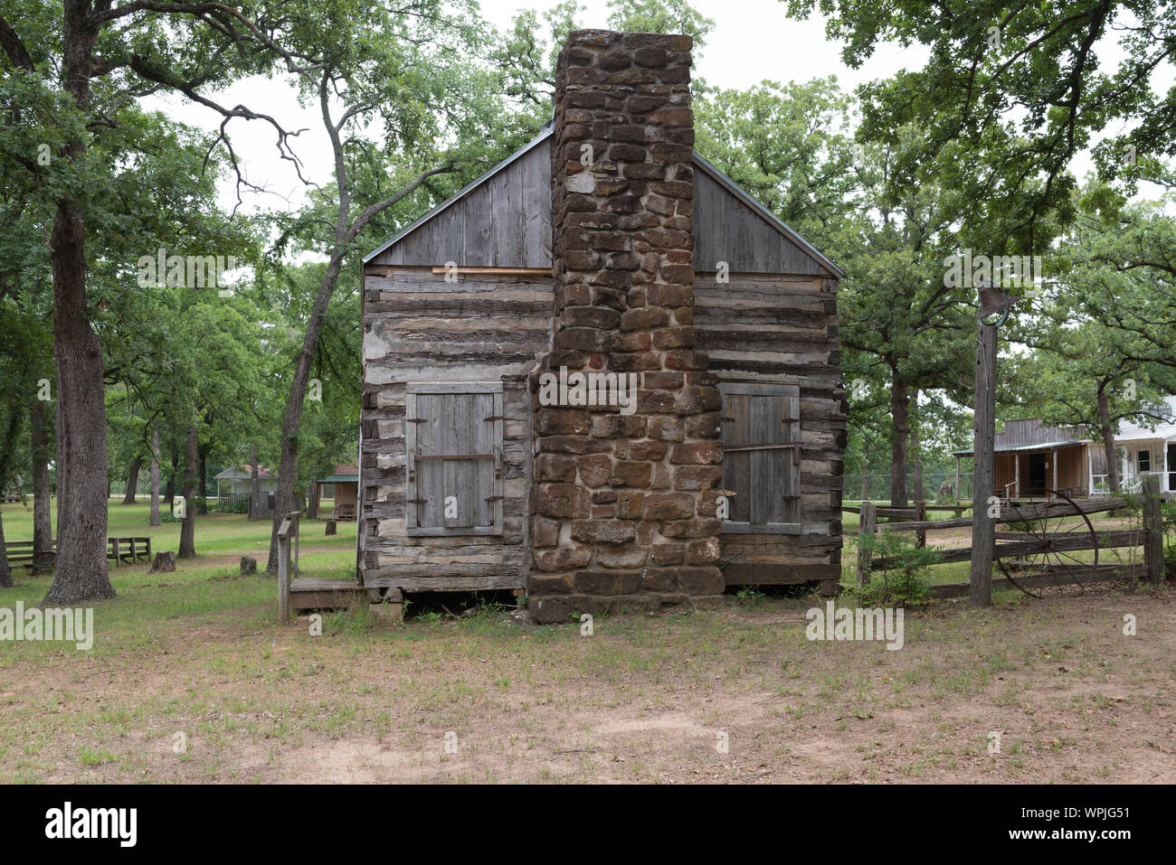Log cabin at the Grayson County Frontier Village and Museum at Loy Park