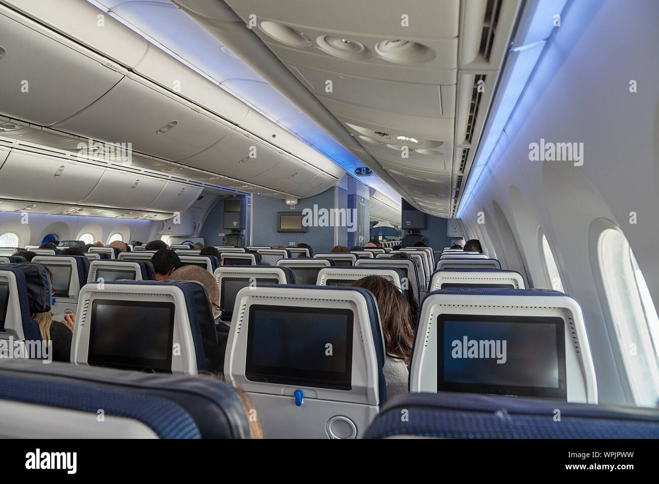 Plane cabin interior Stock Photo