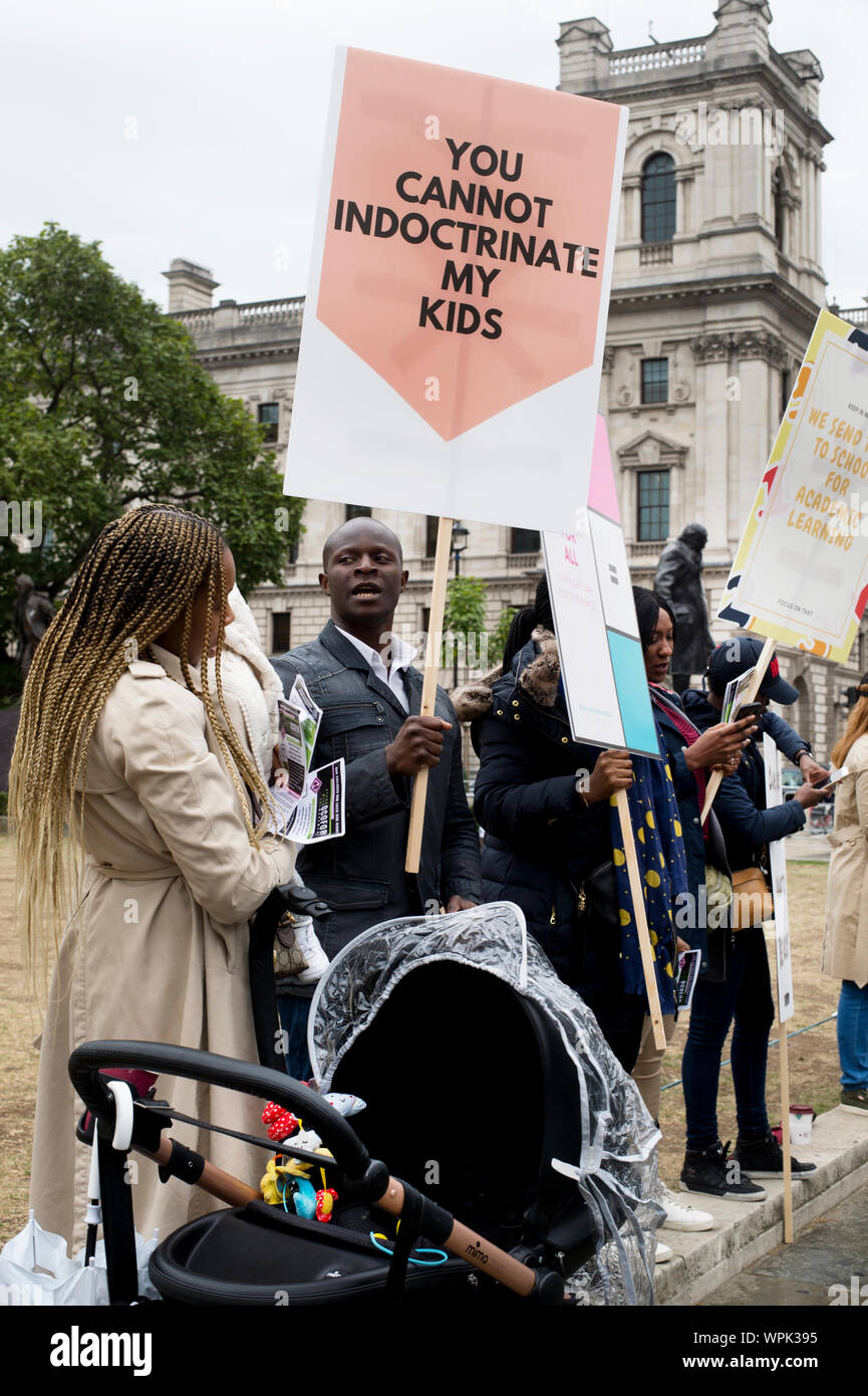 Parliament protest 9th September 2019 by Christian parents opposed to teaching of LGBTQ rights in school Stock Photo
