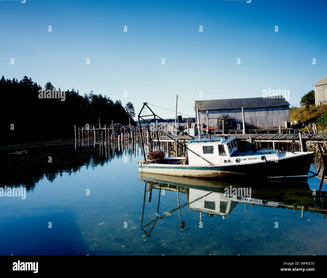 Lone lobster boat in Eastport, Maine Stock Photo Alamy