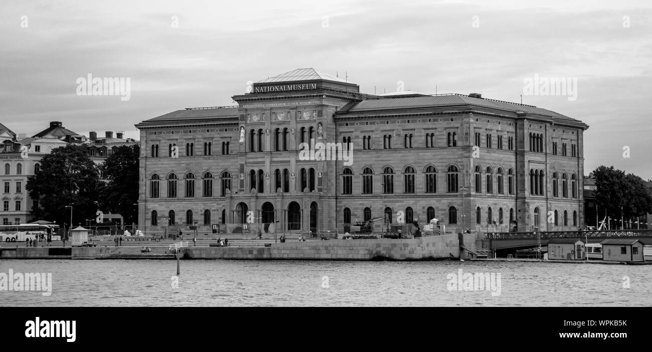 A black and white picture of the Nationalmuseum (National Museum of Fine Arts). Stock Photo