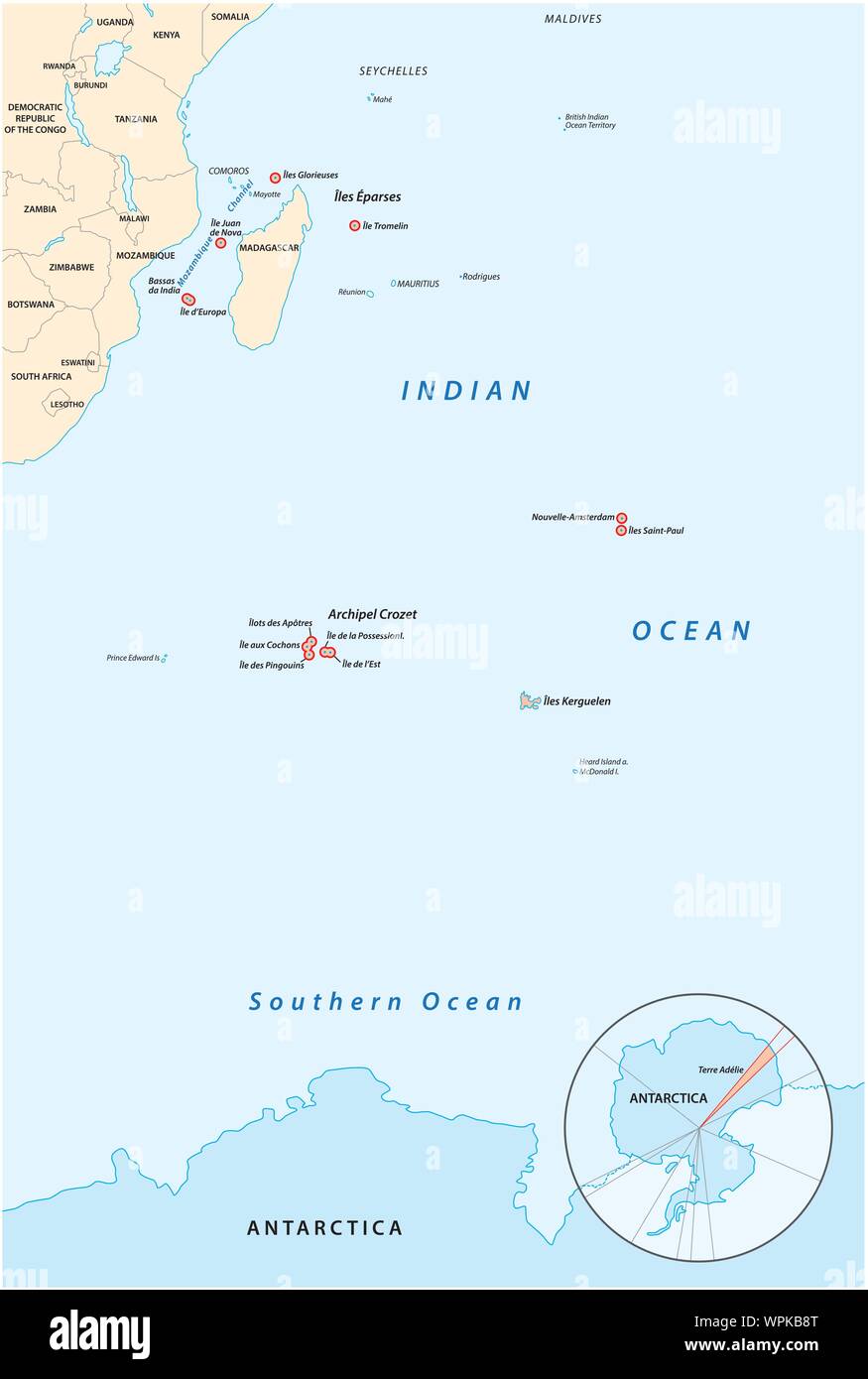 French Southern Territories Map Map Of The French Southern And Antarctic Territories Stock Vector Image &  Art - Alamy