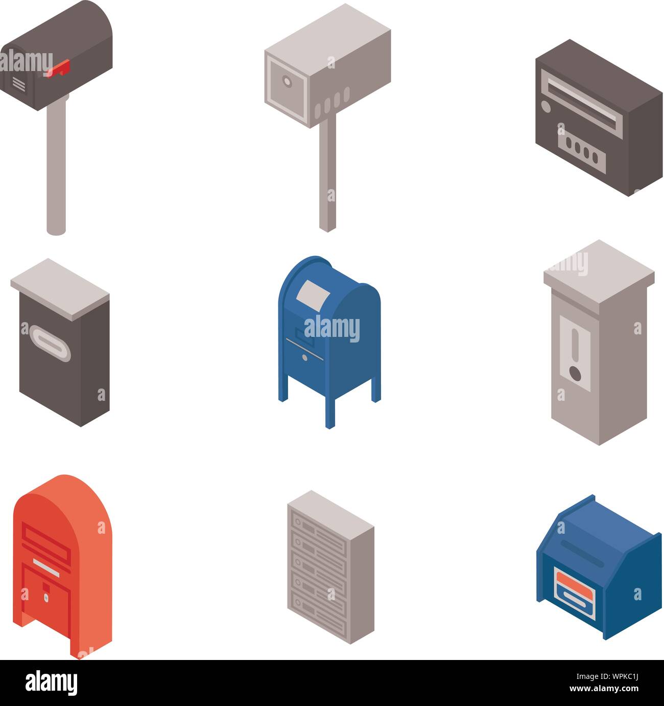 Mailbox icons set, isometric style Stock Vector