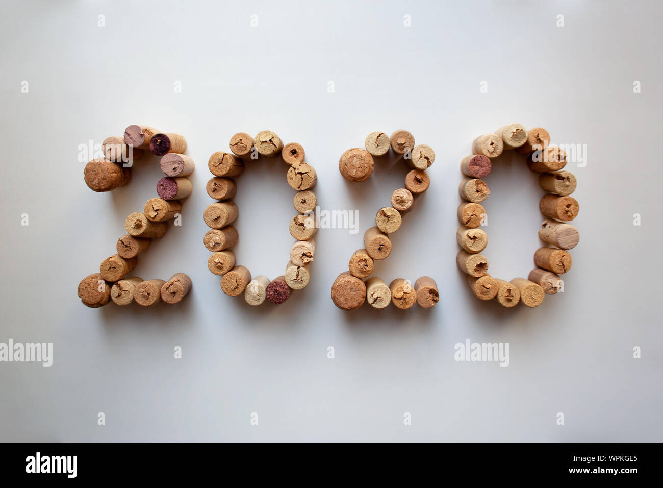 Wine corks 2020 New Year composition isolated on white background Stock Photo