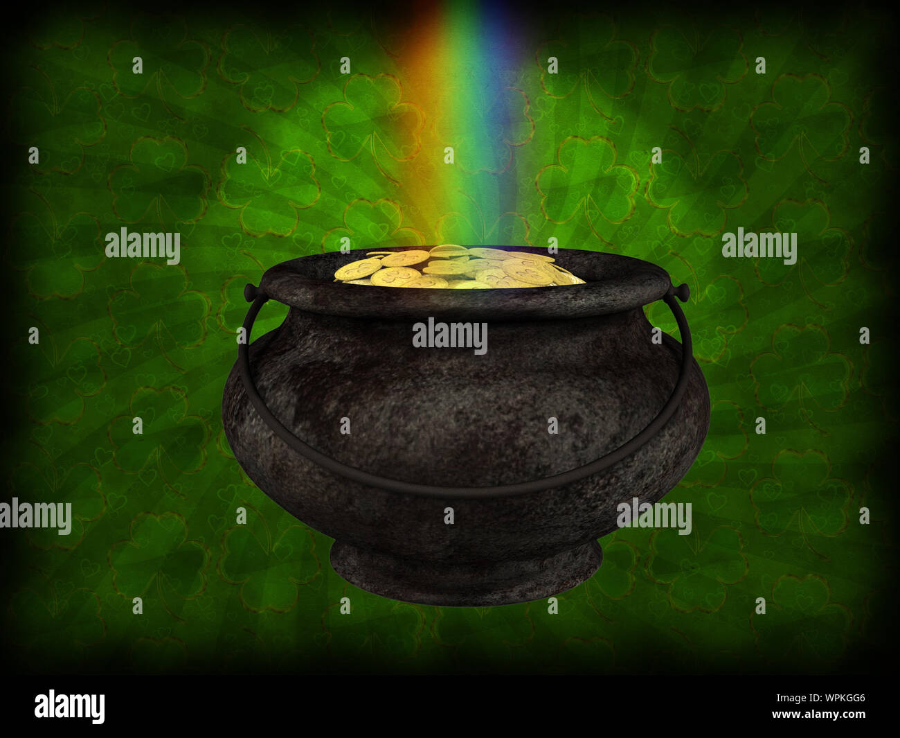 Illustration of old big pot with golden coins background Stock Photo