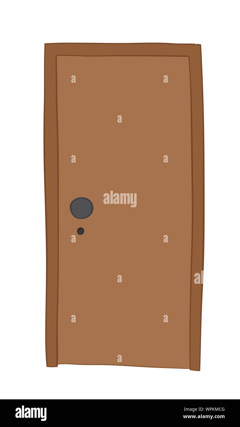 Vector illustration closed door. Hand drawn. Colored outlines. Stock Vector