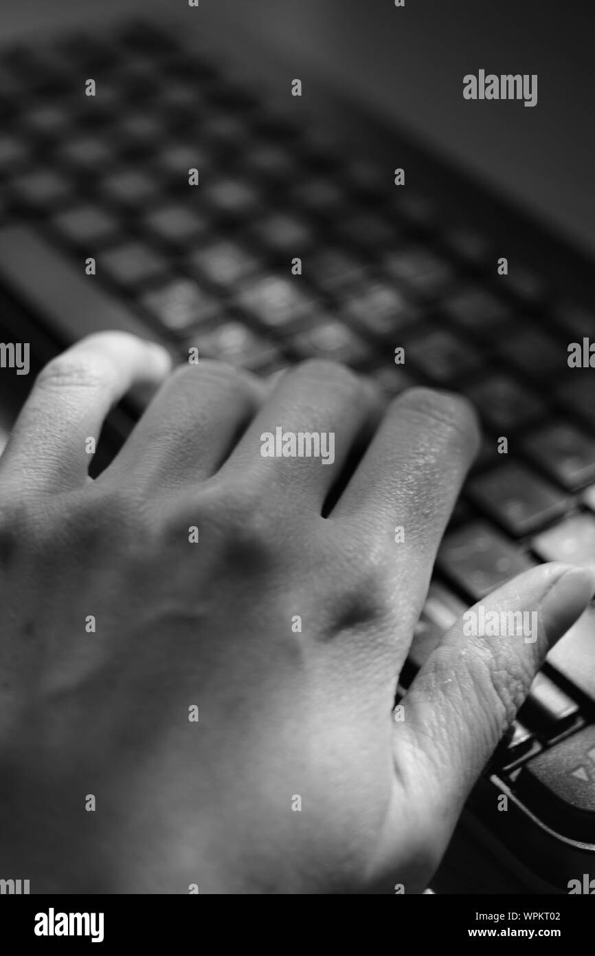 Close up on fingers typing Black and White Stock Photos & Images - Alamy