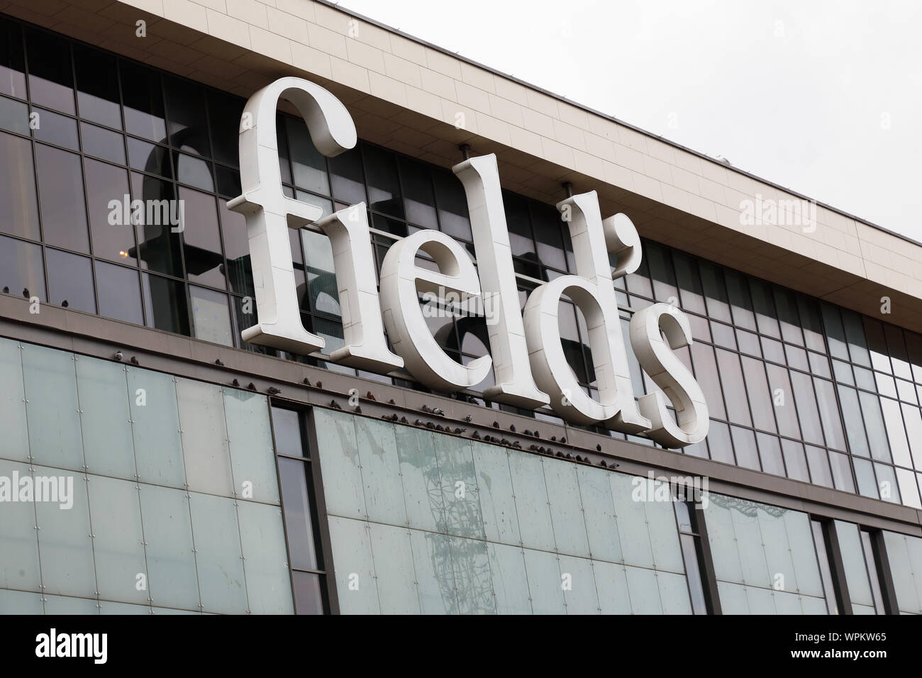 Copenhagen, Denmark - September 4, 2019: Exterior detail of the Fields shopping mall located in the Orestad district. Stock Photo