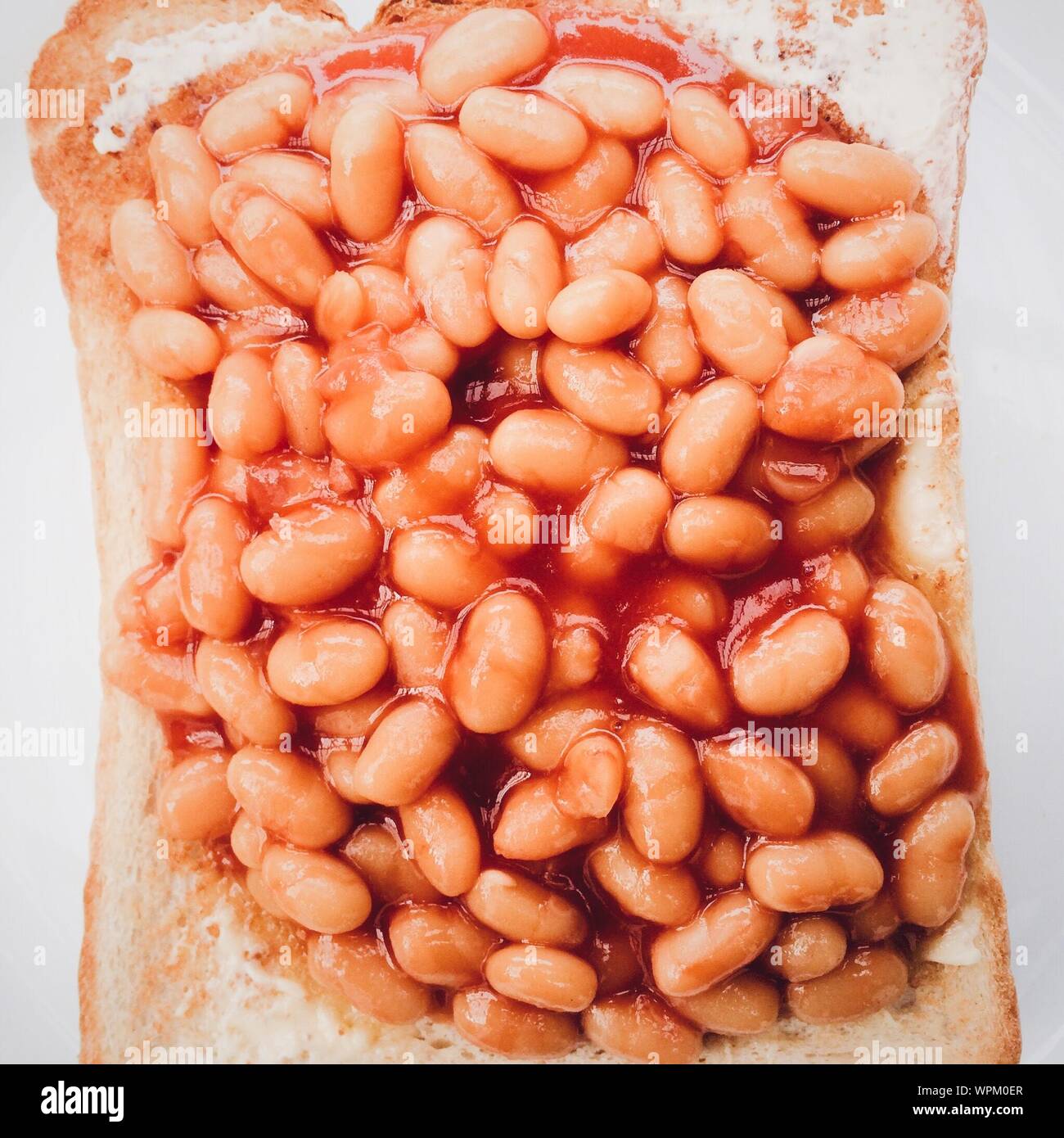 Directly Above Shot Of Baked Beans On Toast Stock Photo