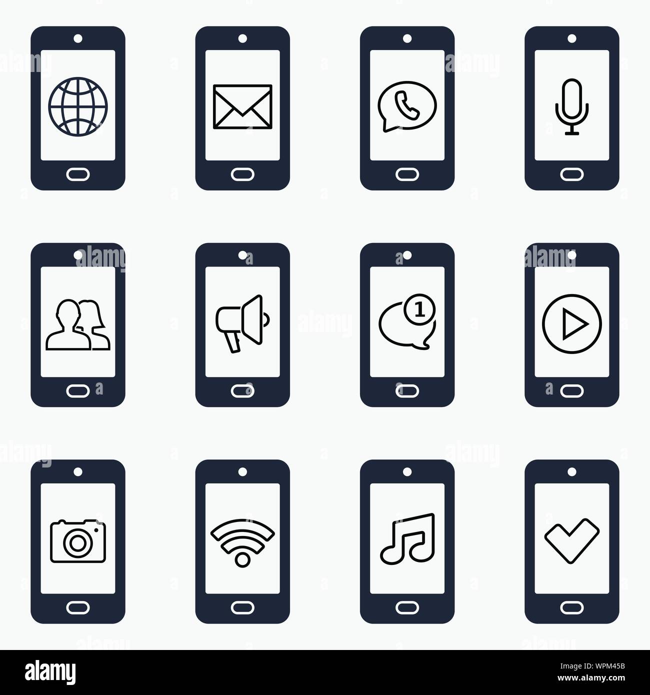 Smartphone icon set. Smartphone function icons Stock Vector