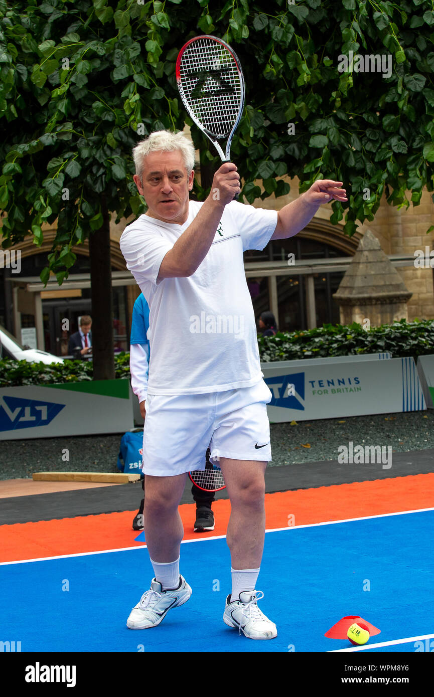 New Palace Yard, Westminster, London, UK. 26th June, 2019. Speaker of the  House of Commons and Buckingham MP The Rt Hon John Bercow MP attends an LTA  Parliamentary Drop-In to back the