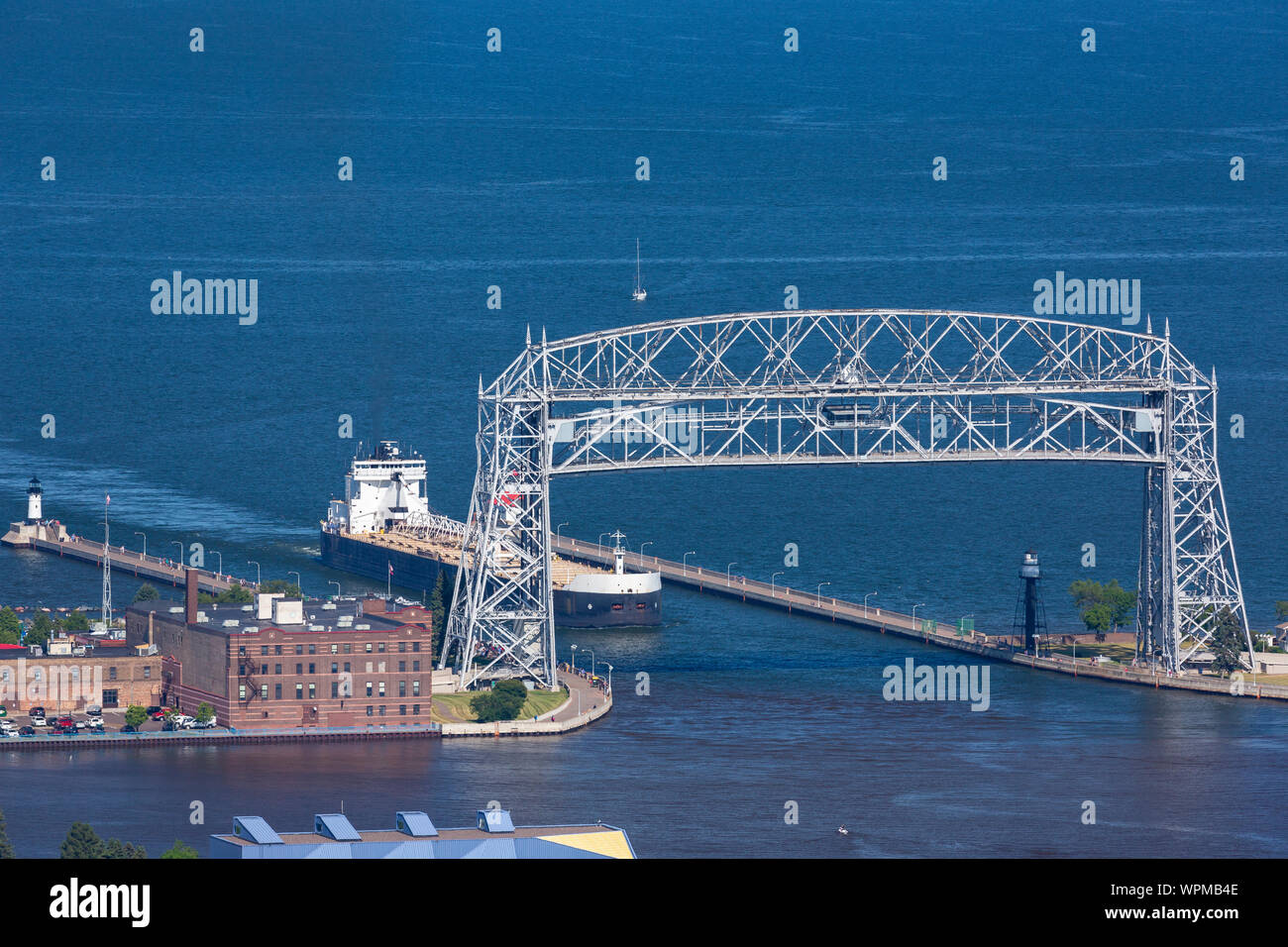 A Ship Entering Harbor On Lake Superior Stock Photo Alamy